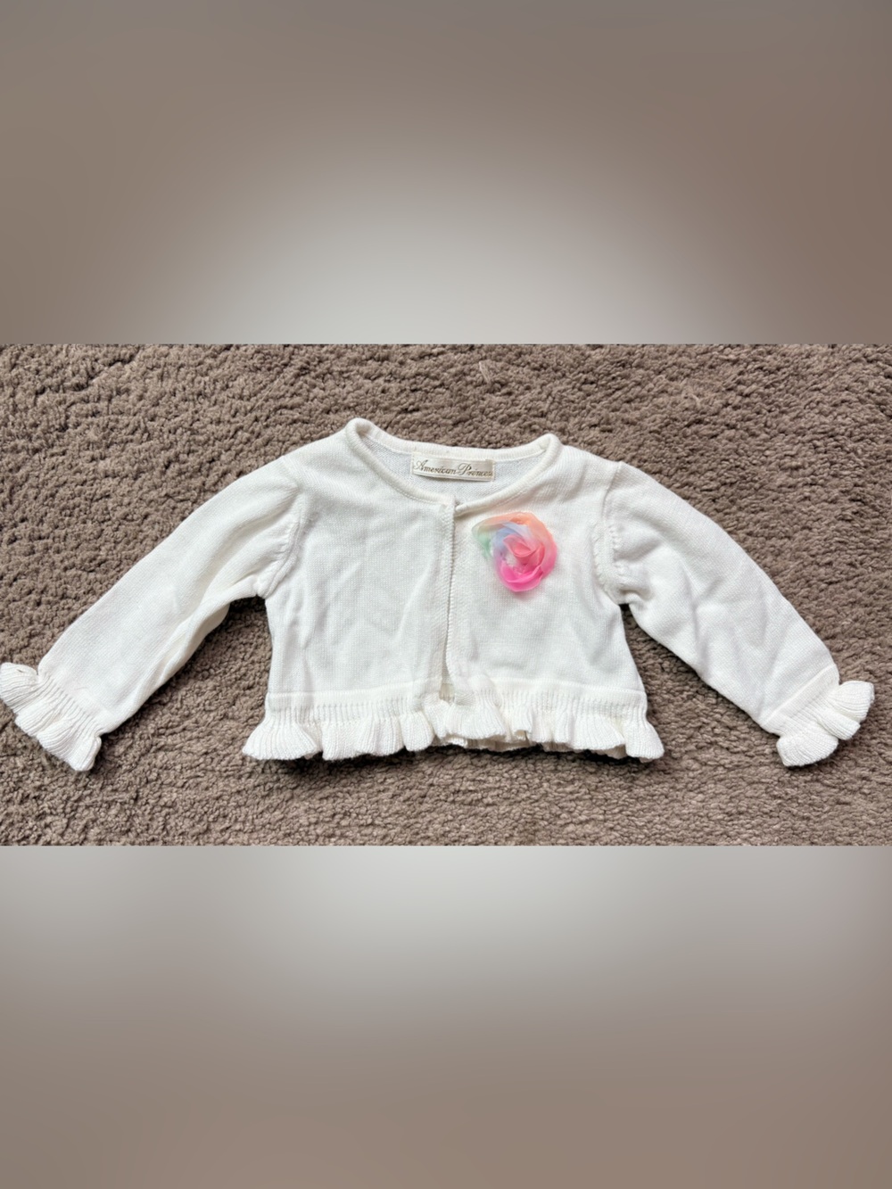 American Princess White Cardigan with Multicolor Flower Accent
